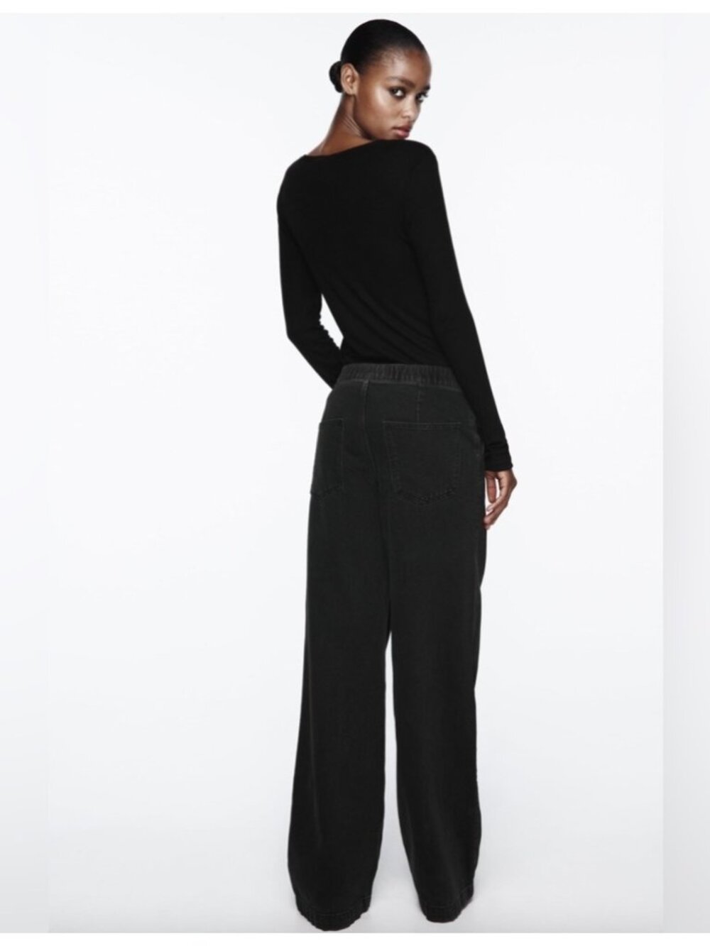 Zara Wide Leg Jeans Women’s Large Black Denim High Rise - Picture 10 of 16
